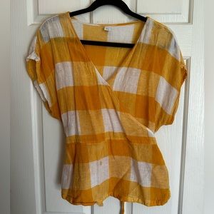 Old Navy Yellow Checkered Wrap Top - Woman’s Sz L